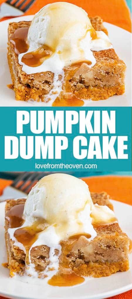 The Best Easy Pumpkin Dump Cake • Love From The Oven Gluten Free Dump Cake Recipes, Easy Pumpkin Dump Cake Recipe, Easy Pumpkin Dump Cake, Moist Spice Cake, Layered Pumpkin Cheesecake, Pumpkin Dump Cake Recipe, Pumpkin Dump, Fall Dessert Recipes Easy, Dump Cake Recipe