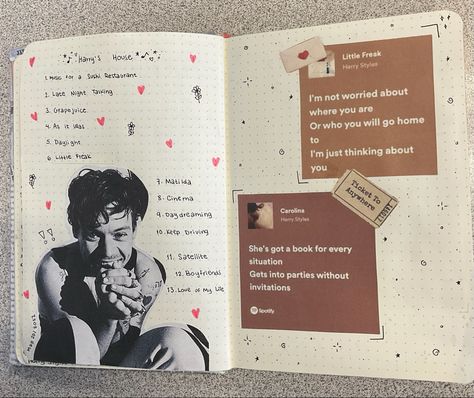 Harry Styles Scrapbook, Harry Styles Journal, Harry Styles Journal Page, One Direction Journal, Louis Tomlinson Journal, Journal Page, Fav Song Journal Page, One Direction Journal Page, Music Journal