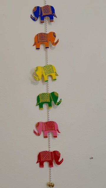 Wallhanging Ideas For Kids, Elephant Wall Hanging Diy, Diwali Decorations At Home Diy Hanging, Wall Hanging Ideas For Diwali, Hanging Diwali Decoration, Button Crafts For Kids, Mandir Decor, Elephant Garland, Ideas Jardin