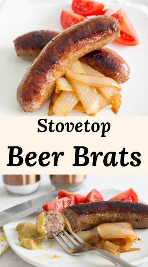 Stove Top Bratwurst, Bratwurst Recipes Skillet Beer Brats, Brats And Beer Recipe, Cooking Brats In Beer, Stovetop Brats, Brats On Stove Top, Best Brats Recipes, Beer Brats Stove Top, Brats In Beer And Onions