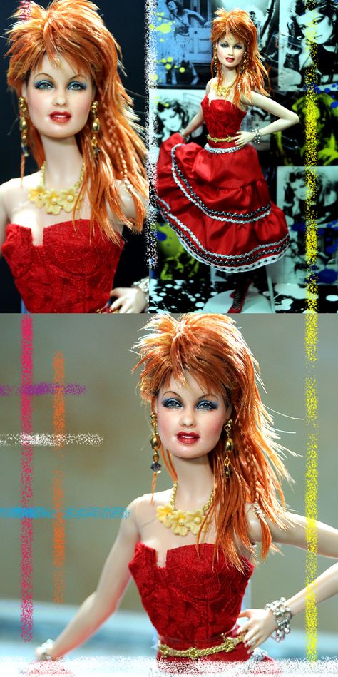 A Mattel Barbie of Cyndi Lauper (repainted and restyled Doll) by Noel Cruz of ncruz.com. Web Site and Graphics by stevemckinnis.com. 80s Cyndi Lauper, Cindy Doll 80s, 80s Barbie Art, Cyndi Lauper Barbie, Crystal Barbie 1983, Dolly Fashion, Women Of Rock, Cyndi Lauper, Male Doll