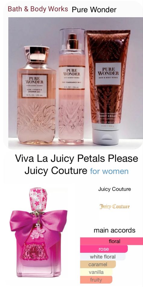 Bath & Body Works Pure Wonder & Viva La Juicy Petals Please Juicy Couture Viva La Juicy Petals Please, Pure Wonder, Perfume Collection, Bath Body Works, Bath Body, Smell Good, Bath And Body Works, Body Works, Juicy Couture