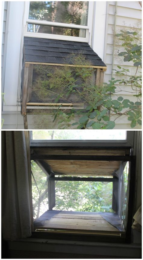 A DIY cat window box is only days away with this easy to follow tutorial on how to make a cat window box from palettes. #RoofedItMyself #ad Diy Cat Window, Pet Diy Projects, Cat Patio, Diy Cat Toys, Cats Diy Projects, Cat Window, Cat Urine, Cat Spray, Cat Enclosure