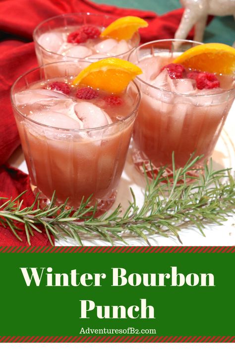 Bourbon Cocktail Winter, Bourbon Punch, Holiday Punch Recipe, Christmas Drinks Alcohol Recipes, Christmas Drinks Alcohol, Bourbon Recipes, Fruity Cocktail, Bourbon Drinks, Fruity Cocktails