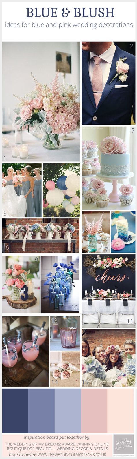 Blue And Blush Pink Wedding Decorations – Inspiration Board Blush Pink Wedding Decorations, Blue And Blush Pink Wedding, Blue And Pink Wedding, Blue And Blush Wedding, Wedding Color Scheme, Pink Wedding Decorations, Blush Pink Wedding, Spring Wedding Colors, Blush Pink Weddings