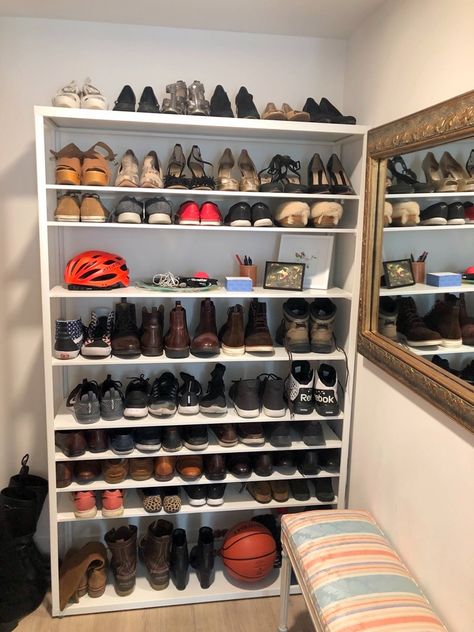 IKEA Shoe Shelf for Big Feet and Big Collection Ikea Shoe Shelf, Shoe Organizer Ikea, Shoe Rack Hacks, Ikea Garage, Ikea Shoe Rack, Ikea Shoe Storage, Shoe Storage Hacks, Cloak Room, Ikea Shoe Cabinet