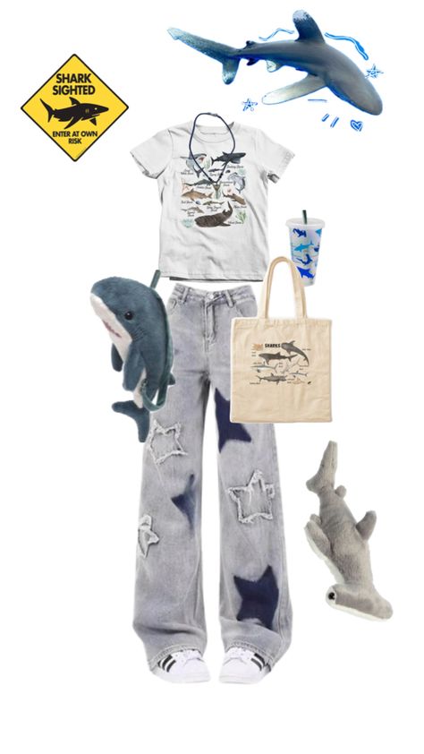 It’s awesome Shark Aesthetic Outfits, Ocean Style Outfit, Ocean Outfit Ideas, Ocean Core Clothes, Sharkcore Aesthetic, Jumino Core Clothes, Shark Inspired Outfit, Sharkcore Outfits, Ocean Aesthetic Outfit