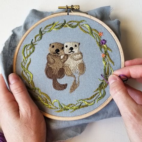 Otterly Adorable Embroidery Kit Otter Embroidery, Animal Craft, Animal Embroidery Designs, Fabric Stamping, Dmc Embroidery Floss, Hand Embroidery Kit, Embroidery Flowers Pattern, Animal Embroidery, Embroidery Patterns Free