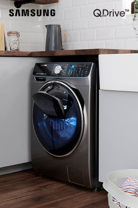 Samsung Laundry, Smart Home Ideas, Floating Cooler, Samsung Washing Machine, Rustic Decorating, Kitchen Tech, Nice Homes, Modern Tools, Smart Technology