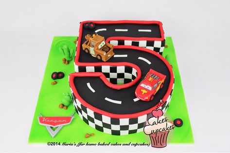 Number 5 cake | Maria's Cakes | Flickr Number 5 Cake, Race Track Cake, Number 1 Cake, Mcqueen Cake, Cars Birthday Cake, Hot Wheels Birthday, Car Birthday Theme, 4th Birthday Cakes, Cake Shapes