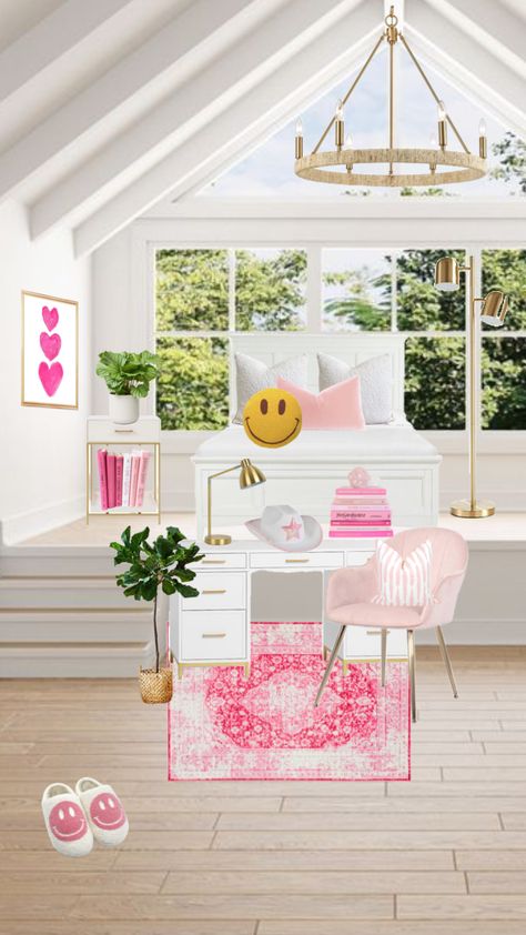 Pink Bedroom Preppy, Preppy Pink Bedroom, Cute Pink Bedroom, Bedroom Preppy, Preppy House, Preppy Bedroom, Pink Sofa, Preppy Room, Dream House Rooms