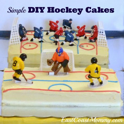 Simple DIY Hockey Cakes - Easy to make with the clever tips and tricks detailed in this blog post. Hockey Party Food, Hockey Birthday Cake, Hockey Cake, Hockey Diy, Hockey Birthday Parties, Hockey Cakes, Hockey Party, Hockey Birthday, Sprinkle Party