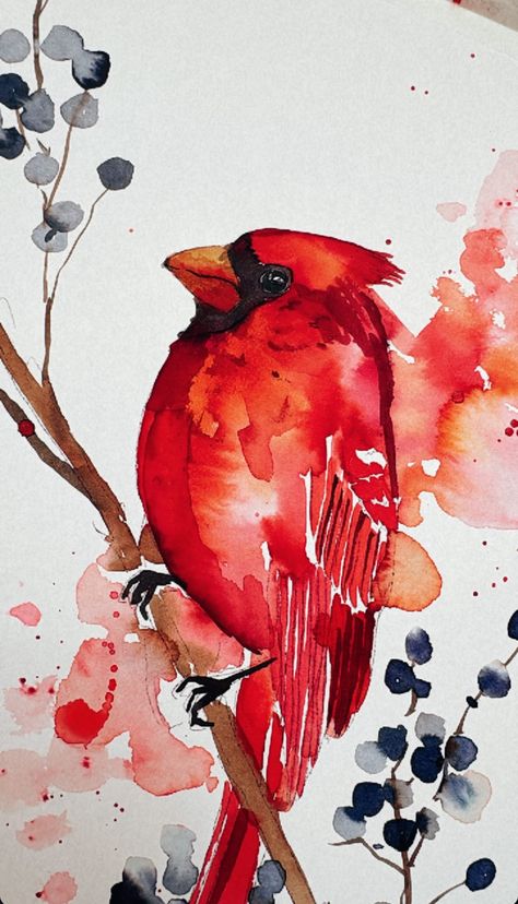 Cardinal Watercolor Painting, Watercolor Cardinal Christmas Card, Red Cardinal Painting Easy, Watercolor Cardinal Easy, Red Cardinal Watercolor Bird Paintings, Cardinal In Snow Painting, Cardinal Watercolor, Painted Pillows, Verse Wallpaper