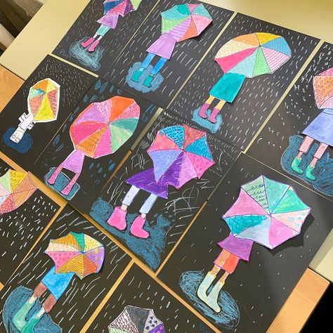 Rain Activities Kindergarten, Rain Art Project, First Grade Art Ideas, Weather Art For Kids, Rain Art Projects For Kids, April Art Projects For Kids, Rain Crafts Preschool, Rain Crafts For Kids, Rain Craft