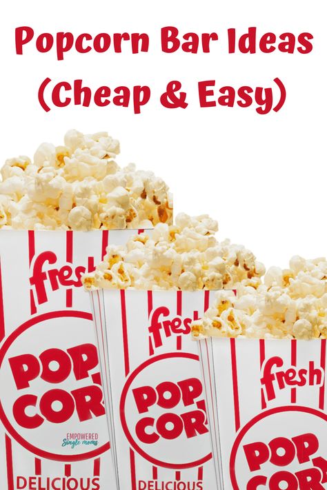 DIY popcorn bars are fun ideas for family movie nights or a game night with friends. They are even fun for something special like a birthday party, baby shower, or wedding reception you add elegance. Class Popcorn Party, Snack Bar Decoration Ideas, Classroom Movie Day Snacks, Classroom Popcorn Bar, Movie Birthday Party Games, Popcorn Bar Teacher Appreciation, Fun Popcorn Ideas, Movie Party Food Ideas, Cheap Movie Night Ideas