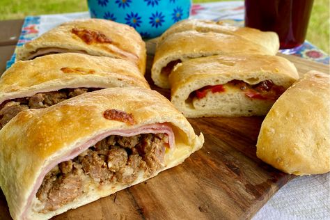 Sourdough Discard Stromboli, Sourdough Stromboli Recipe, Sourdough Stromboli Dough, Sourdough Stromboli, Sourdough Calzone, Onion Breakfast, Stromboli Dough, Breakfast Tarts, Store Bought Dough