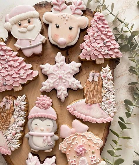 Christmas Cookie Art, Pink Christmas Cookies, Pink Color Palette, Sugar Cookie Designs, Cookie Pops, Color Palette Pink, Christmas Cookies Decorated, Christmas Sugar Cookies, Cookies Decorated