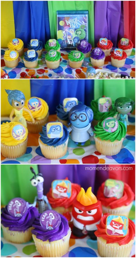 Inside Out Cupcakes, Inside Out Party, Inside Out Party Ideas, Inside Out Birthday, Pixar Party, Baby Shower Sweets, Disney Birthday Party, Halloween Party Snacks, Love Disney