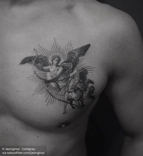 Artemis Tattoos, Artemis Tattoo, Cupid Tattoo, Cherub Tattoo, Angel Tattoo Designs, Mythology Tattoos, Greek Tattoos, Gothic Tattoo, Side Tattoos