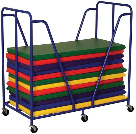 Children's Rest Mat Trolley with Wheels, Fits up to 40 Mats - Blue In Home Daycare Set Up, Modern Daycare Design, In Home Daycare Ideas, Daycare Room Design, Daycare Cots, Home Daycare Ideas, Daycare Furniture, Preschool Furniture, Kindergarten Interior