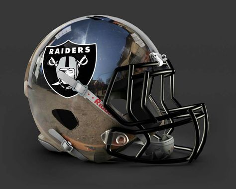 Metallic Chrome Raiders Helmet Raiders Helmet, Oakland Raiders Images, Oakland Raiders Fans, Raiders Players, Nfl Football Helmets, Raiders Stuff, Oakland Raiders Logo, Raiders Team, Raiders Baby