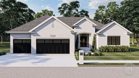 Advanced House Plans on Instagram: “Rhodes is a one story home under 2000 sq ft, with a 3 car garage & 2 beds & 2 baths! Check it out!” 1 Story 3 Car Garage House Plans, Ranch Style Homes 3 Car Garage, Ranch House With 3 Car Garage, 2 Bedroom 3 Car Garage House Plans, 2 Bed 2 Bath 3 Car Garage, Corner Soaking Tub, 2 Bed House, Advanced House Plans, 3 Car Garage