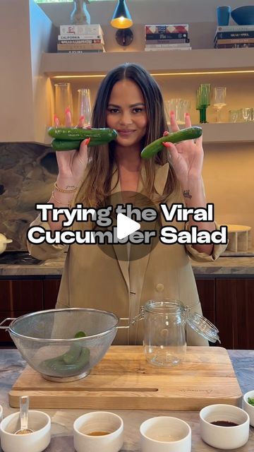 chrissy teigen on Instagram: "Had to try this viral cucumber recipe using the @cravingsbychrissyteigen Chili Crunch drizzle, and I can confirm I will be making this again!! It was so good fresh, but even better as a bedtime snack later!

Inspo: @logansfewd" Viral Cucumber Snack, Chili Crunch Recipe, Viral Cucumber Salad, Cucumbers Recipes, Viral Cucumber, Chrissy Teigen Recipes, Bedtime Snack, Cucumber Snacks, Chili Crunch