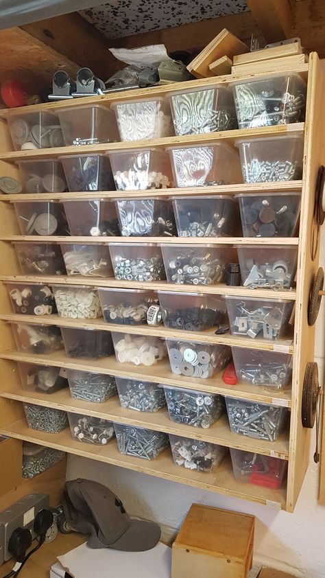 Organize Workshop Work Spaces, Upholstery Shop Organization, Fastener Storage, Nuts Storage, Upholstery Workshop, Craft Displays, Hardware Organizer, Small Parts Storage, Garage Storage Inspiration