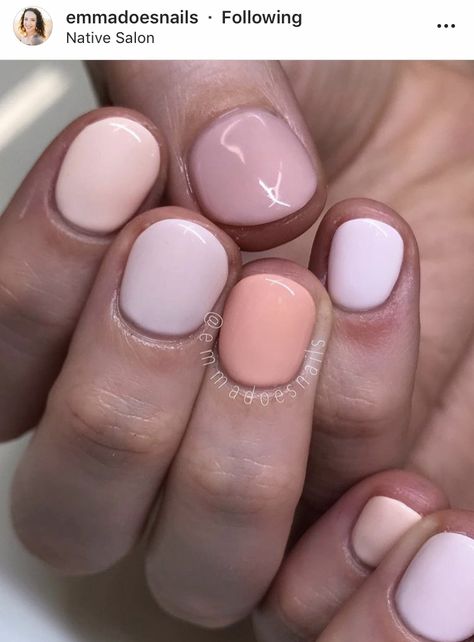 Multi Pink Nails Color Combos, Multi Colored Pink Nails, Pink Color Nails, Shades Of Pink Nails, Purple And Pink Nails, Multicolor Nails, Pretty Tips, Peach Nails, Coral Nails