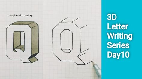 How To Draw 3d, Draw 3d, 3d Optical Illusions, Letter Q, 3d Drawings, 3d Letters, Drawing For Beginners, Optical Illusion, Letter Writing