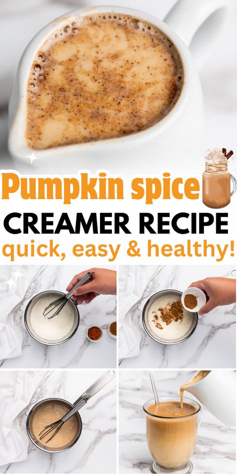 Indulge in Fall with this Homemade Pumpkin Spice Creamer Recipe Create the perfect autumn-inspired cup of coffee with our easy-to-follow pumpkin spice creamer recipe. It's healthy, dairy-free, and delicious, making it a must-try for pumpkin spice lovers. Homemade Pumpkin Spice Creamer Healthy, Homemade Pumpkin Creamer Healthy, Homemade Pumpkin Spice Coffee Creamer Healthy, Homemade Pumpkin Spice Coffee Creamer Dairy Free, Healthy Pumpkin Spice Creamer Recipe, Healthy Pumpkin Spice Coffee, How To Make Pumpkin Creamer, Homemade Psl Creamer, Easy Pumpkin Creamer