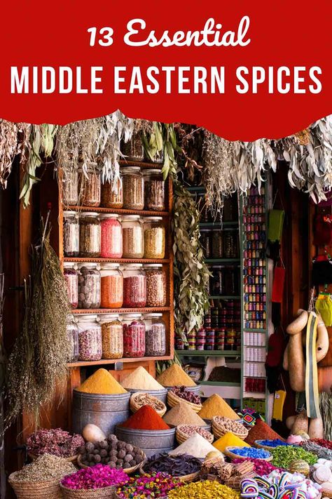 If you want to master Middle Eastern cuisine, keep your kitchen stocked with these 13 essential Middle Eastern spices & seasonings! Assyrian Recipes, Middle Eastern Lentil Soup, Shawarma Spices, Spices Recipes, Middle Eastern Cuisine, Sesame Cookies, Dish Organization, Healthy Eating Inspiration, Middle Eastern Dishes