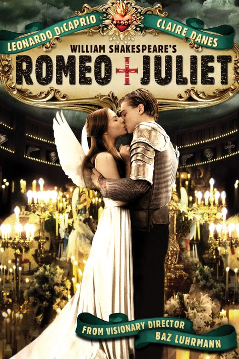 Romeo+Juliet, by Baz Luhrmann, 1996, iTunes poster Romeo And Juliet Poster, Leonardo Dicaprio Romeo, Romeo Juliet 1996, Romeo Ve Juliet, Juliet Movie, Romeo Und Julia, Baz Luhrmann, Romeo Y Julieta, Ingmar Bergman