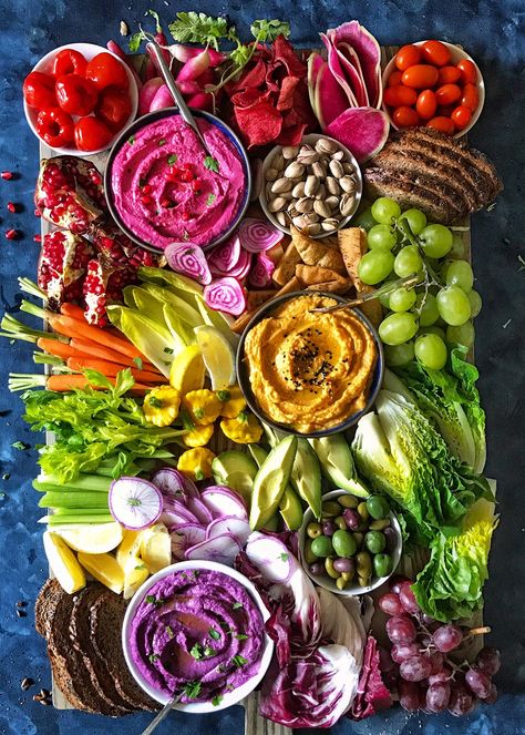 Beet Hummus, How to Supercharge Hummus with Health Benefits - The Delicious Life Beetroot Hummus Photography, Hummus Veggie Platter, Hummus Boards Ideas, Hummus Platter Presentation, Colored Hummus, Purple Hummus, Hummus Platter Ideas, Charcuterie Business, Beet Hummus Recipe