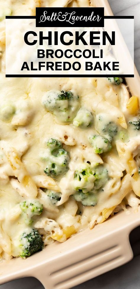 a casserole dish with cheesy pasta and text overlay that reads chicken broccoli alfredo bake Chicken Broccoli Alfredo Bake, Broccoli Alfredo Bake, Egg Salad Pasta, Simple Chicken Alfredo Recipe, Healthy Chicken Alfredo, Jarred Alfredo Sauce, Baked Chicken Alfredo Pasta, Chicken Bake Recipe, Alfredo Bake