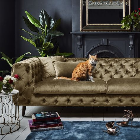 You'll never believe this stuff is from Early Settler! - The Interiors Addict Sofa Chester, Statement Sofa, Salon Suites Decor, Hotel House, Early Settler, Green Inspiration, Plush Sofa, Luxe Interiors, Dark Interiors