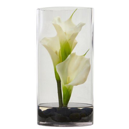 Calla Lily Centerpieces, Lily Centerpieces, Glass Beverage Dispenser, Glass Cylinder Vases, Silk Arrangements, Cylinder Vase, Nearly Natural, Calla Lily, Artificial Plants