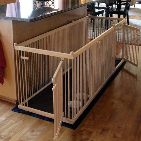 Where Do I Put A Dog Kennel In My House, Bunk Bed With Dog Crate Underneath, Under Stairs Dog Kennel Door, Kitchen Island Dog Gate, Kennel Gates, Cheap Dog Houses, Cheap Dog Kennels, Pet Pen, Indoor Dog Kennel