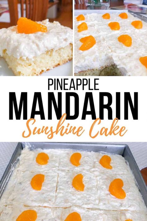 Cool Whip Mandarin Orange Cake, Pineapple Mandarin Orange Cake Cool Whip, Mandarin Pineapple Cake, Yellow Cake Mix Recipes Pineapple Mandarin Oranges, Cake With Mandarin Oranges And Pineapple, Pineapple Mandarin Orange Cake, Farm Meals, Orange Pineapple Cake, Heavenly Hash