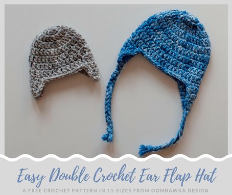 Easy Double Crochet Ear Flap Hat Pattern ODC free pattern Crochet Ear Flap Hat Pattern, Crochet Ear Flap Hat, Crochet Toddler Hat, Crochet Hats For Boys, Crochet Adult Hat, Crochet Newborn Hat, Hat With Ear Flaps, Crochet Kids Hats, Hat Patterns Free