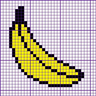 Banana-a.gif (320×320) Modele Pixel Art, Cross Stitch Fruit, Banana Pattern, Tiny Cross Stitch, Cross Stitch Kitchen, Pixel Drawing, Pixel Crochet, Pixel Art Grid, Pix Art