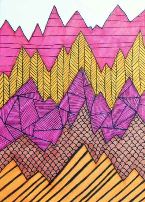 zig zag multicolour geometric mountains patterned horizon tattoo design illustration Zig Zag Drawing, Horizon Tattoo, Drawing With Pencil, Geometric Mountain, Zigzag Pattern, Zig Zag Pattern, Pattern Drawing, Zig Zag, Tattoo Design