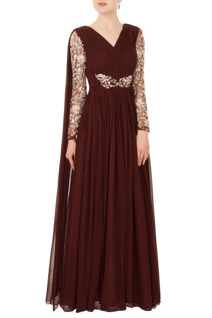 Burgundy georgette ruched effect draped anarkali Drape Gowns Indian, Full Sleeve Gowns, Drape Gowns, Gown For Women, Lehenga Wedding, Saree Gown, Anarkali Gown, Stylish Party Dresses, Stylish Dresses For Girls