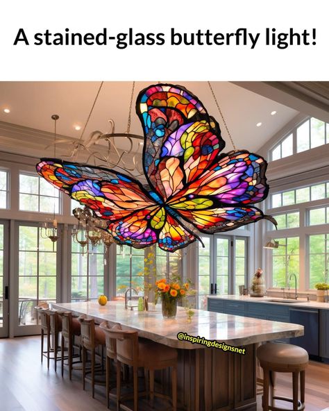 Rustic Brick Wall, Butterfly Chandeliers, Butterfly Lighting, Stained Glass Butterfly, Glass Butterfly, Stained Glass Designs, Chandelier Light, Lucky Day, Glass Animals