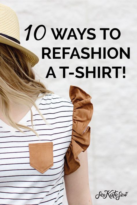 Tshirt Alterations Diy, Adding Sleeves To Tshirt, Upgrade Tshirt Diy Fashion, T Shirt Sewing Projects, Sewing Oversized Shirt, Adding Ruffles To A Tee Shirt, How To Add Length To A Shirt, T Shirt Restyle, Tshirt Sleeves Ideas Diy Shirt