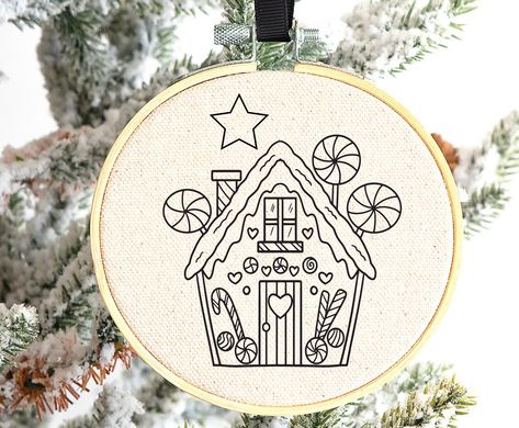 Gingerbread House Embroidery Pattern, Embroidery Gingerbread House, Embroidered Gingerbread House, Gingerbread House Embroidery, Gingerbread Embroidery, Key Embroidery, Cute Gingerbread House, Making Christmas Decorations, Etsy Patterns