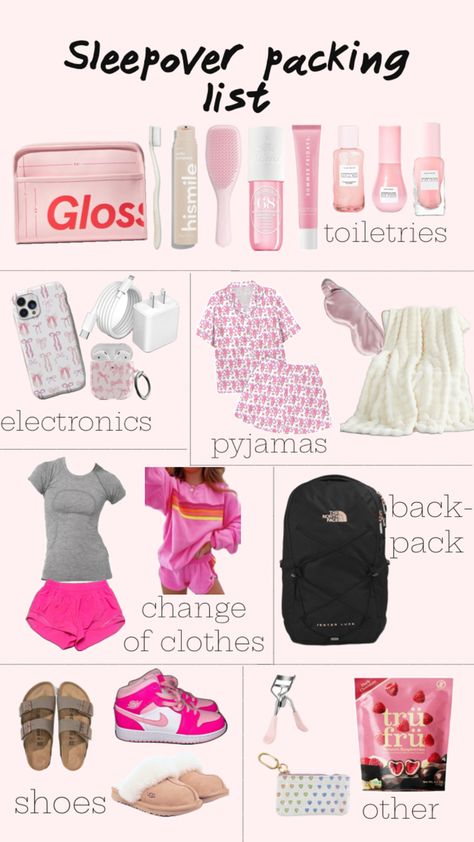 List For Sleepover, Sleep Over Packing List, Sleepover Essentials Packing Lists, Pack For Sleepover, What To Pack For A Sleepover, Sleepover Packing, Summer Camp Packing List, Sleepover Packing List, Summer Camp Packing