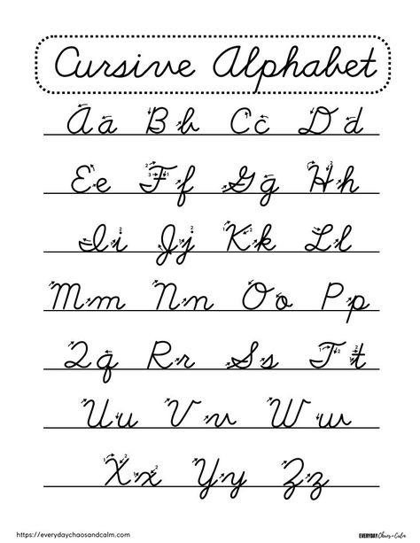 Free Printable Cursive Alphabet, Cursive Chart, Cursive Alphabet Printable, Cute Cursive Font, Cursive Alphabet Chart, Free Alphabet Chart, Write Cursive, Uppercase Cursive, Learn Cursive