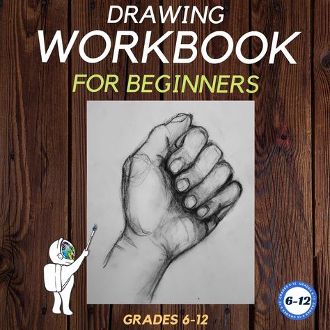 This drawing workbook is a great way to learn and teach about the basics of drawing with graphite and ink. With over ten units of drawing that cover the Elements of Art and tested and true drawing techniques. Easily teach students about drawing with graphite and ink with this student workbook that covers over 10 units of drawing. Line, Value, Texture, Gesture, Grid Method, Upside Down Drawing, Linear Perspective are a few units included. Information sheets, multiple activities, a project and a rubric for each unit are inside. Each Drawing Unit Includes: Materials and Standards Information Sheet Drawing Activities Final Project Student Examples Rubric Drawing Units Covered: (140 Pages) Line Value Form Texture Space Gesture Drawing Linear Perspective Grid & Upside Down Drawing Portrait Drawi Upside Down Drawing, Art High School, Drawing Worksheets, Linear Perspective, Shell Drawing, Classe D'art, School Drawing, Teaching Drawing, School Middle School