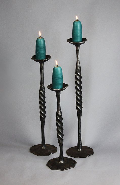 3 Spiral Candlesticks Wrought Iron Accessories, Wrought Iron Candle Holders, Natural Beeswax Candles, Iron Candle Holders, Wrought Iron Candle, Iron Candlesticks, Iron Accessories, Candle Glow, Iron Candle